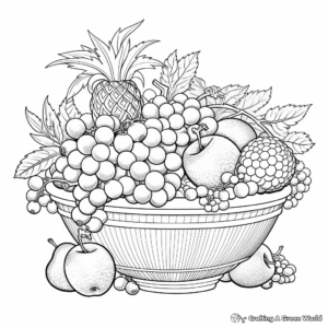 Detailed Intricate Fruit Basket Coloring Pages for Adults 1