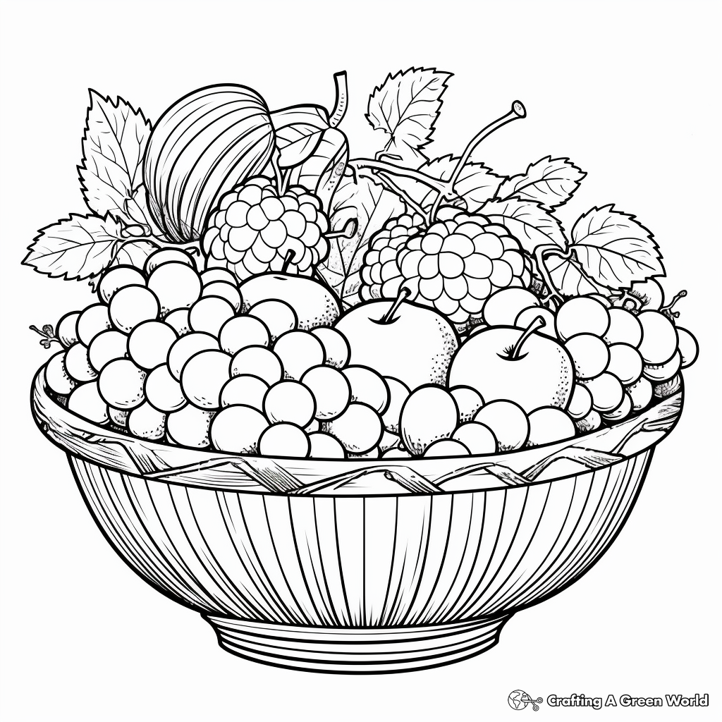 Detailed Intricate Fruit Basket Coloring Pages for Adults 2
