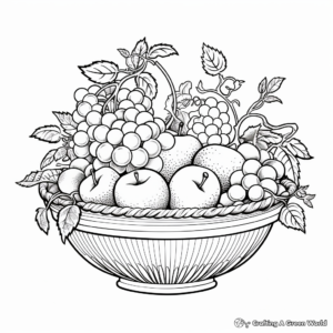 Detailed Intricate Fruit Basket Coloring Pages for Adults 3