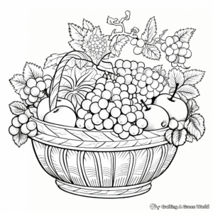 Detailed Intricate Fruit Basket Coloring Pages for Adults 4