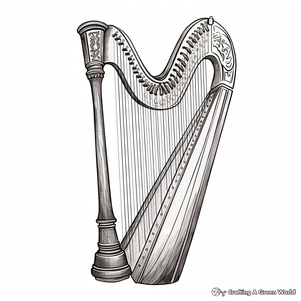 Detailed Irish Harp Coloring Pages for Adults 1