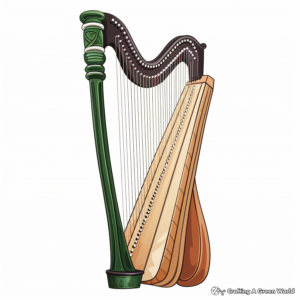 Detailed Irish Harp Coloring Pages for Adults 2