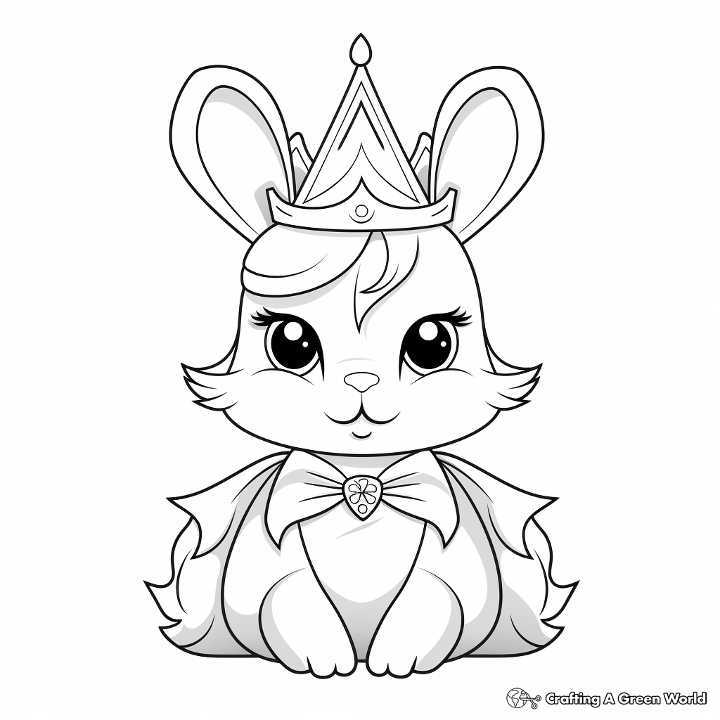 Detailed kawaii bunny princess Coloring Pages for Adults 3
