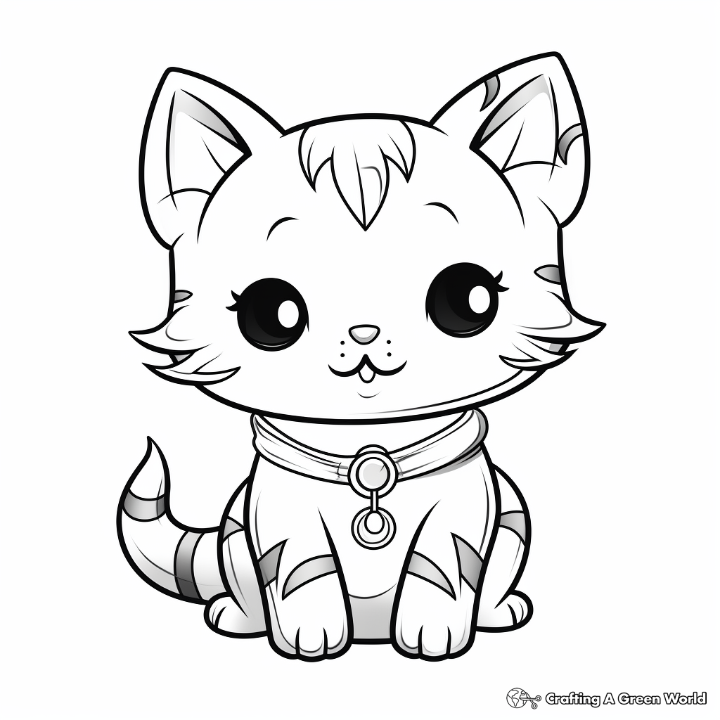 Detailed Kawaii Cat Coloring Pages for Adults 2