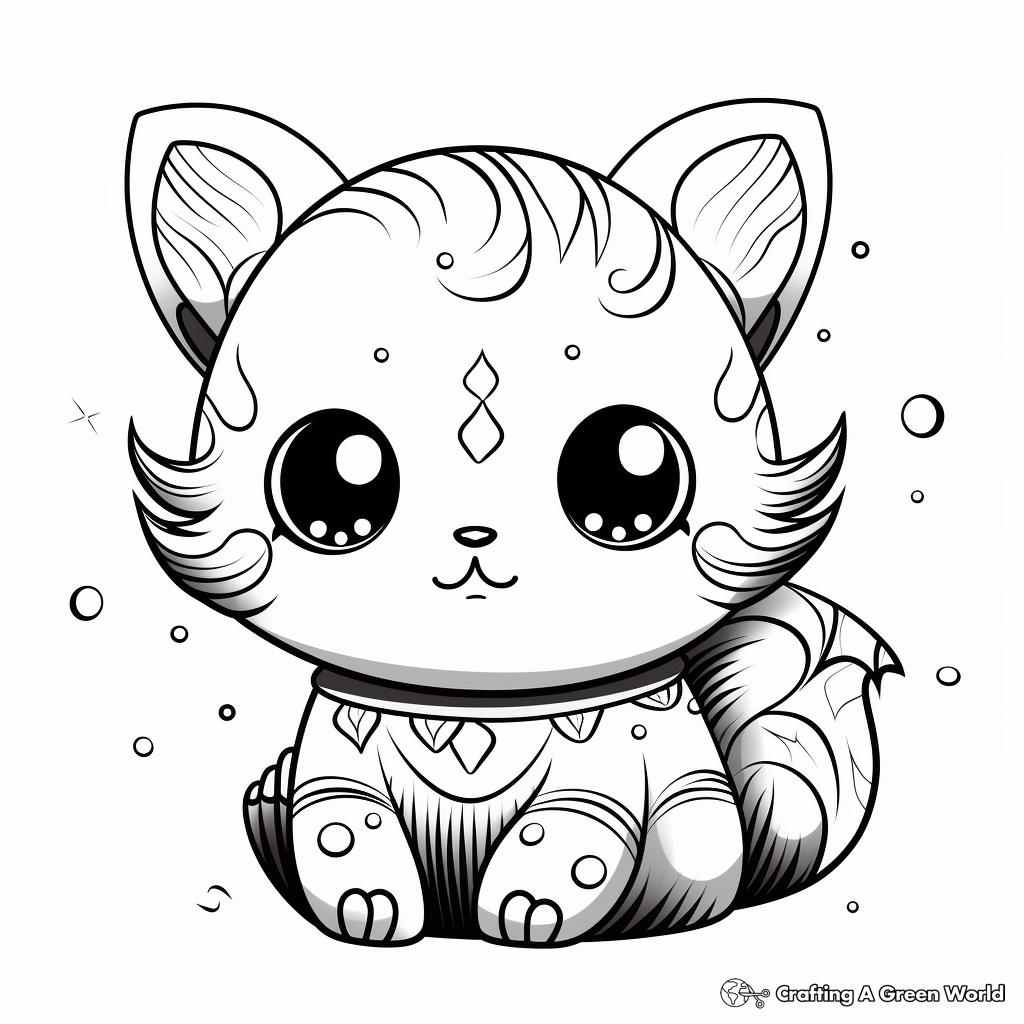 Detailed Kawaii Cat Coloring Pages for Adults 3