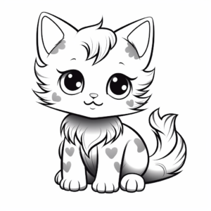 Detailed Kawaii Cat Coloring Pages for Adults 4