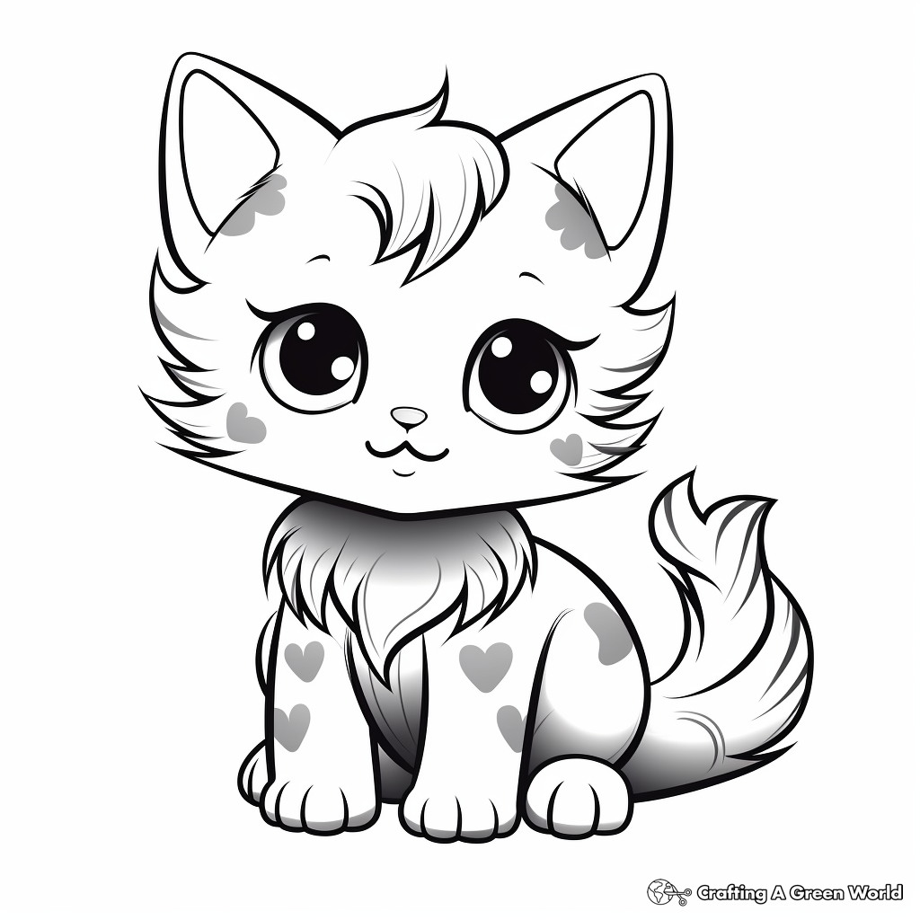 Detailed Kawaii Cat Coloring Pages for Adults 4
