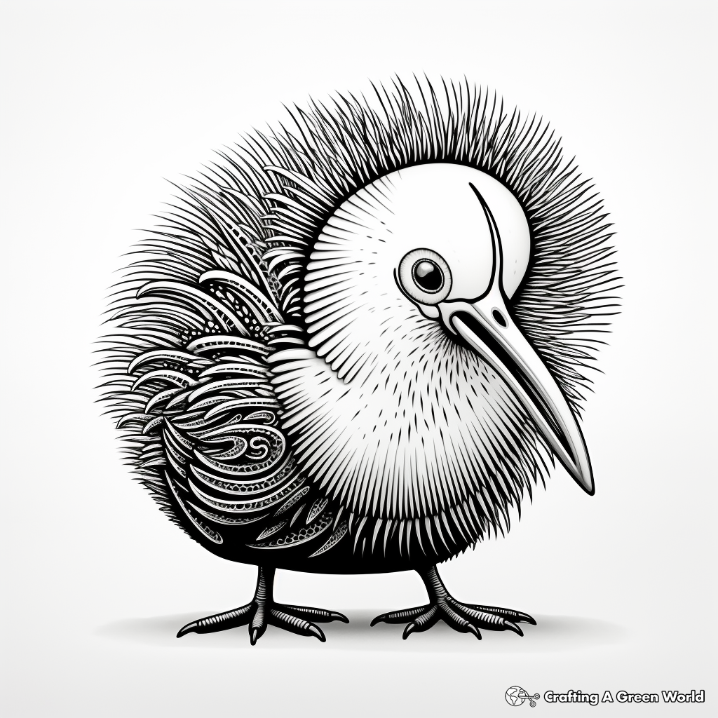 Detailed Kiwi Bird Coloring Pages for Adults 3