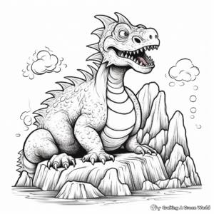 Detailed Lava Flow and Dinosaur Coloring Pages 1