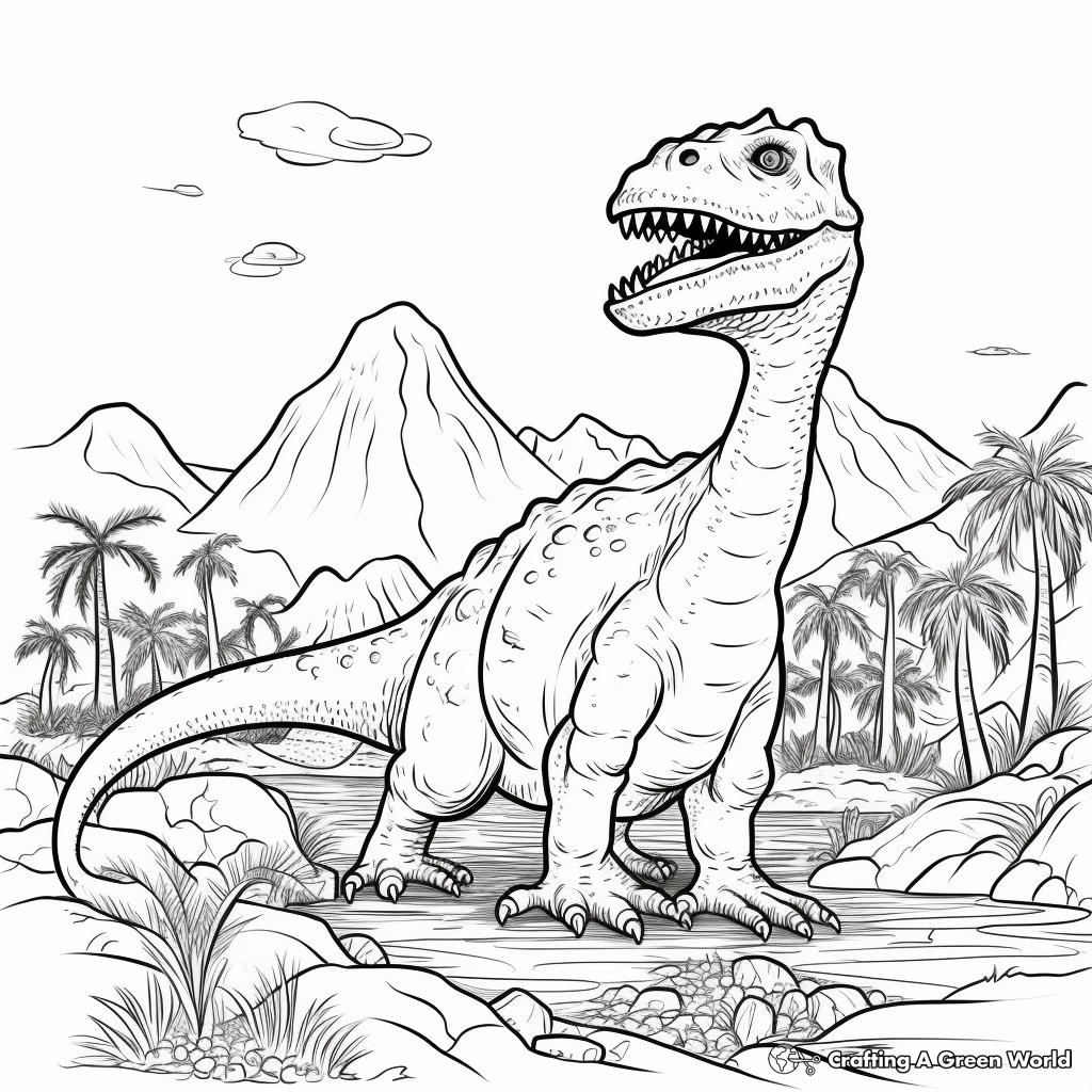 Detailed Lava Flow and Dinosaur Coloring Pages 4