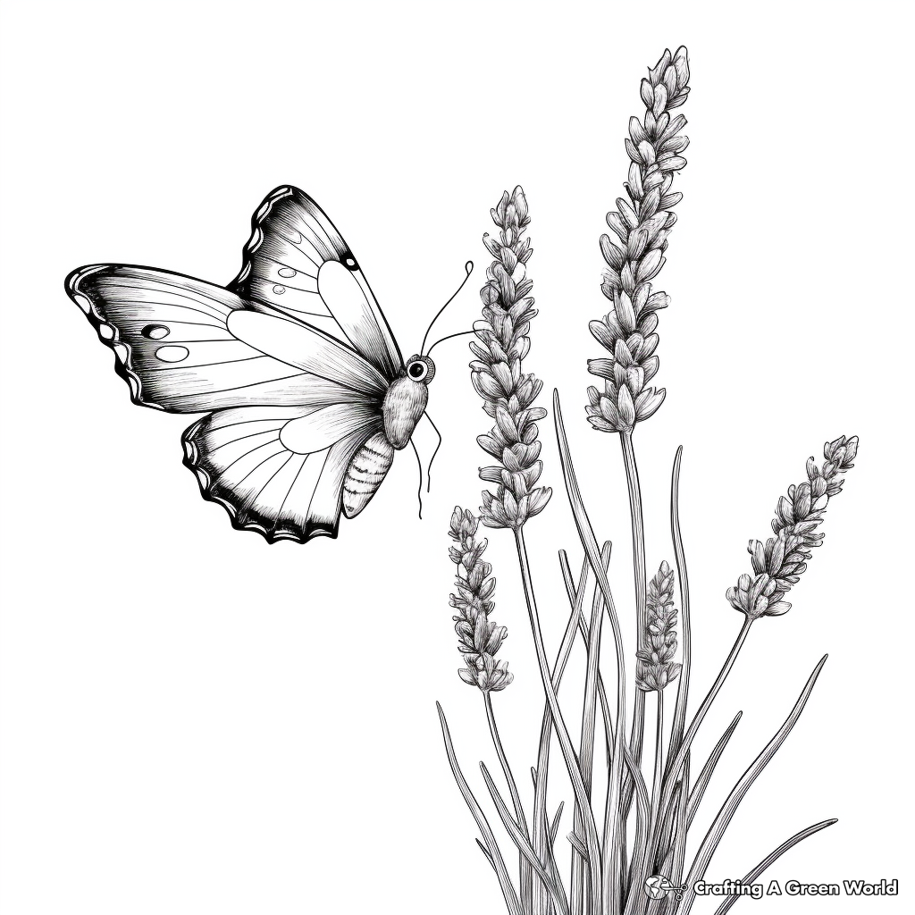 Detailed Lavender and Butterfly Coloring Pages for Grown-ups 3