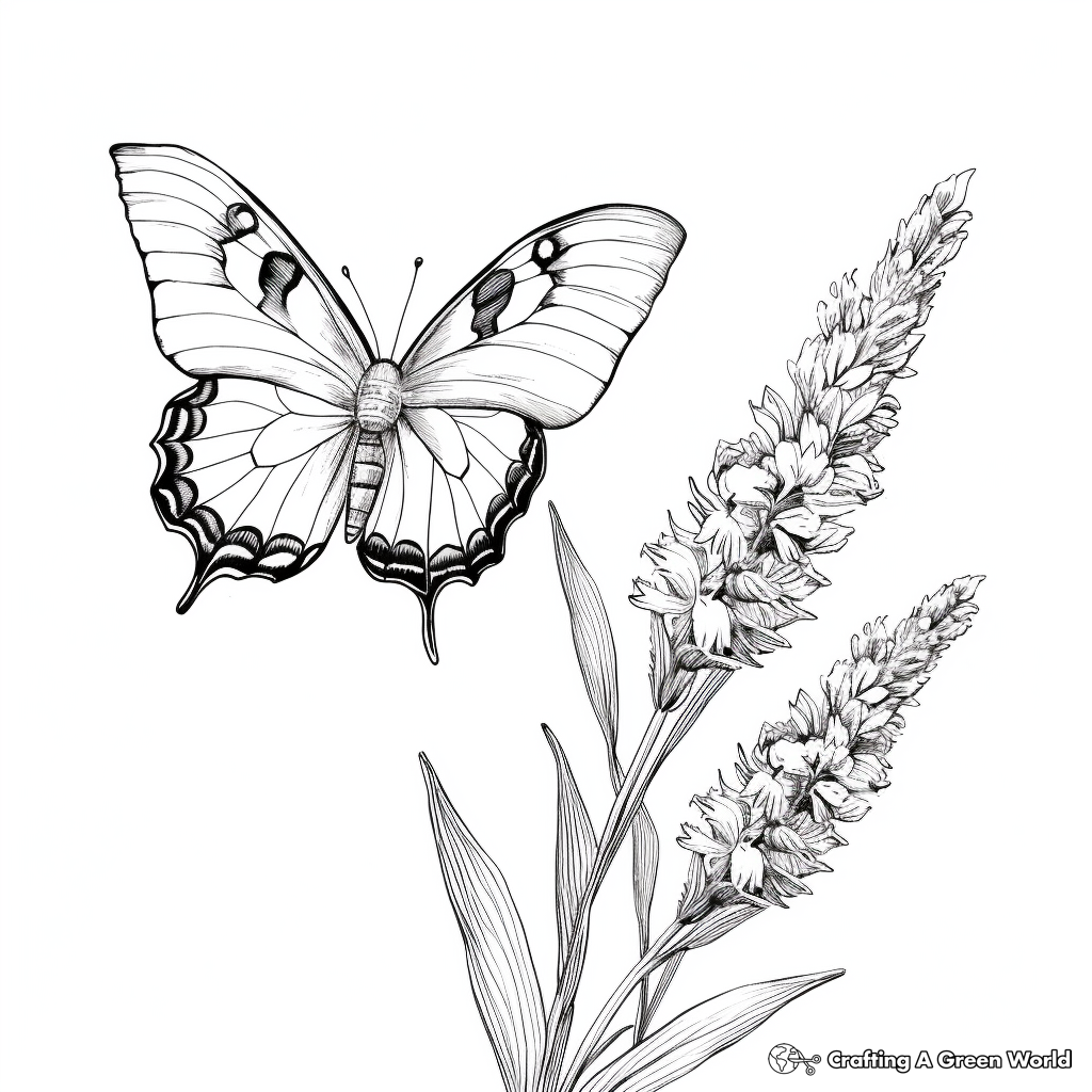 Detailed Lavender and Butterfly Coloring Pages for Grown-ups 4