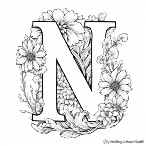 Detailed Letter N with Nature Elements Coloring Pages 3