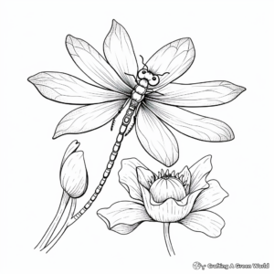 Detailed Lotus with Dragonfly Coloring Pages 1