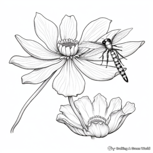 Detailed Lotus with Dragonfly Coloring Pages 3
