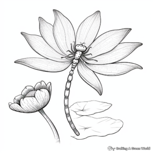 Detailed Lotus with Dragonfly Coloring Pages 4