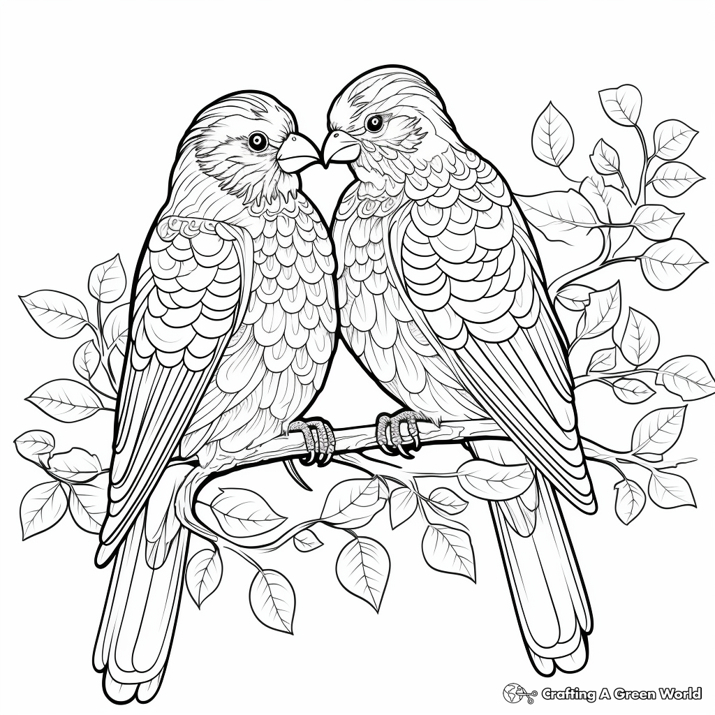 Detailed Love Bird Coloring Pages for Adults 4