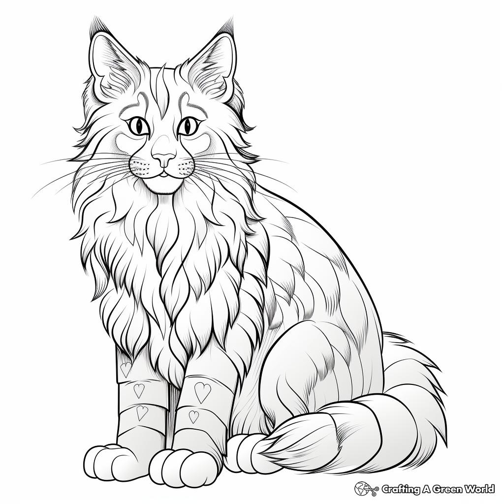 Detailed Maine Coon Cat Coloring Pages for Adults 1