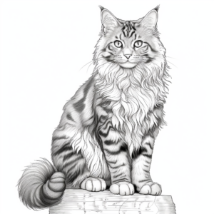 Detailed Maine Coon Cat Coloring Pages for Adults 4