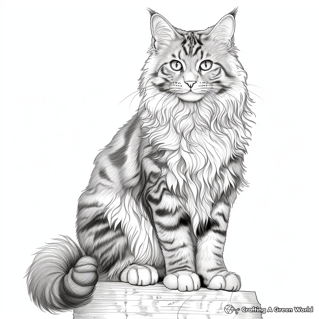 Detailed Maine Coon Cat Coloring Pages for Adults 4