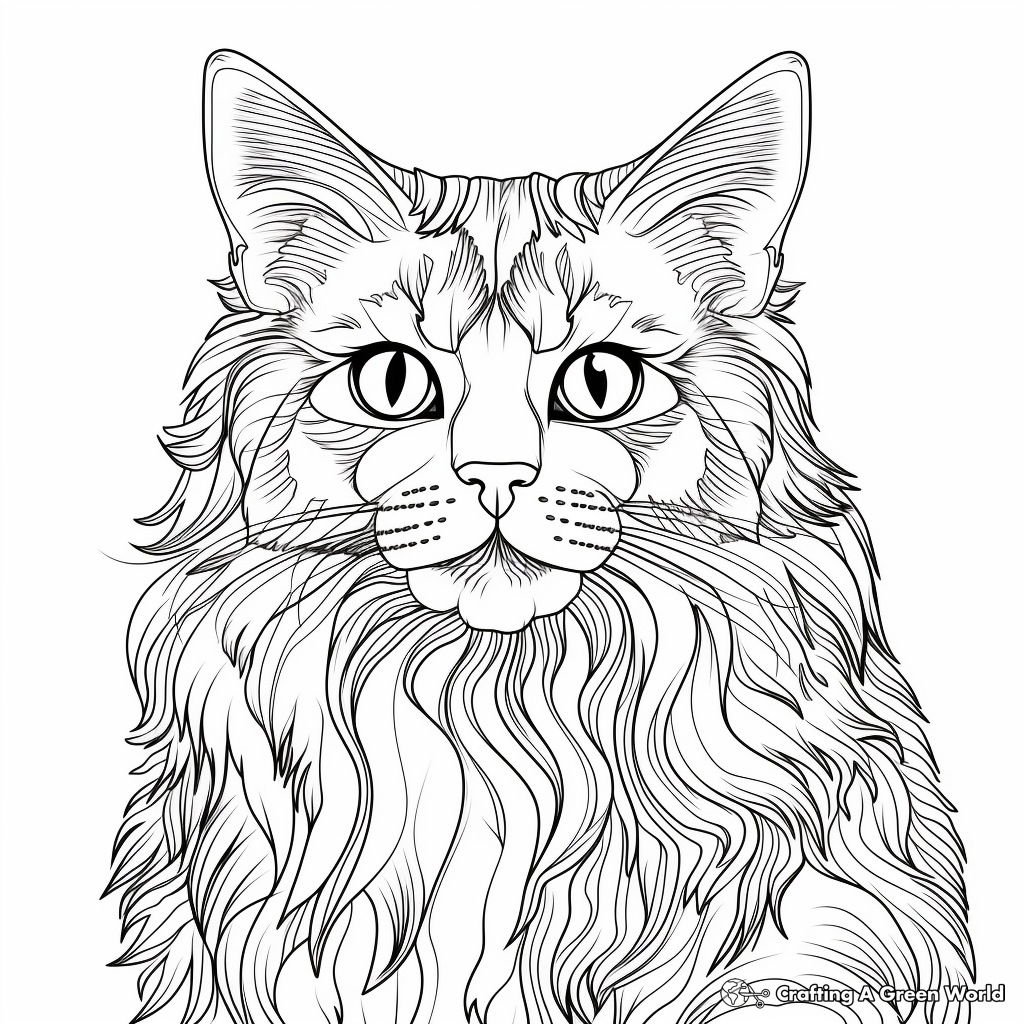 Detailed Maine Coon Cat Face Coloring Pages 1
