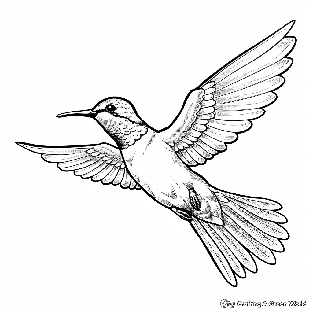 Detailed Male Ruby Throated Hummingbird Coloring Pages 2