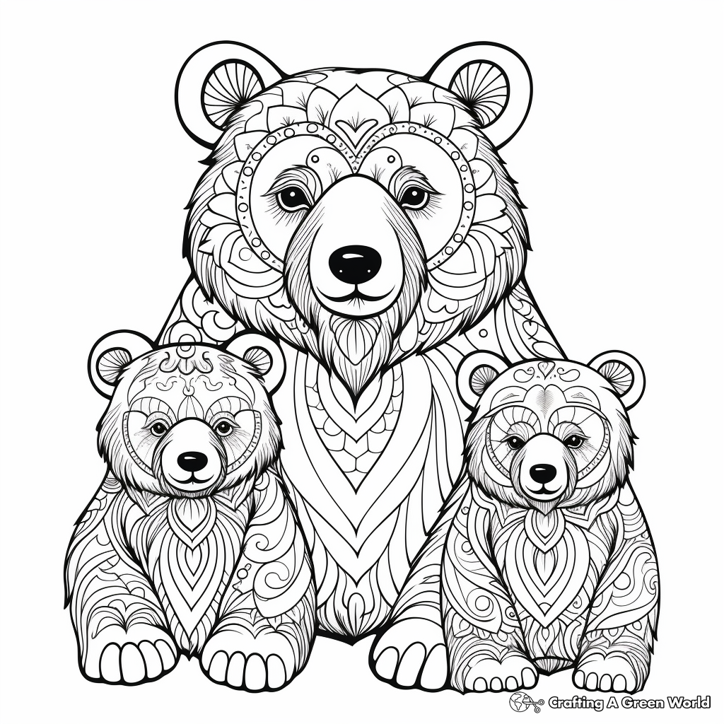 Detailed Mama Bear Coloring Pages for Adults 1