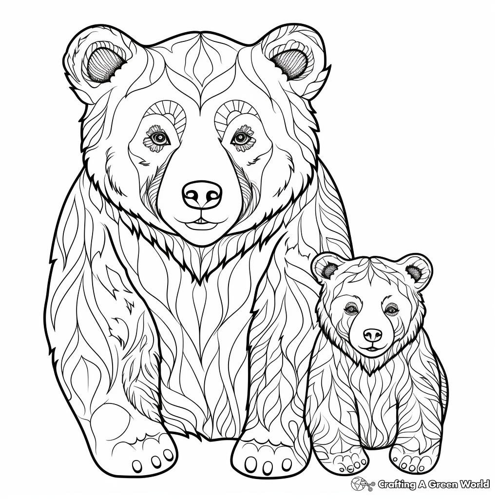 Detailed Mama Bear Coloring Pages for Adults 3