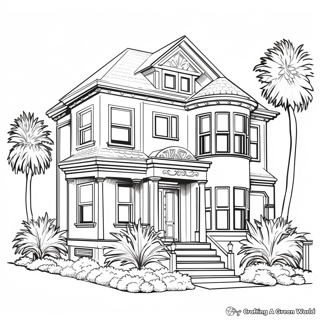 Detailed Mansion House Coloring Pages for Adults 2
