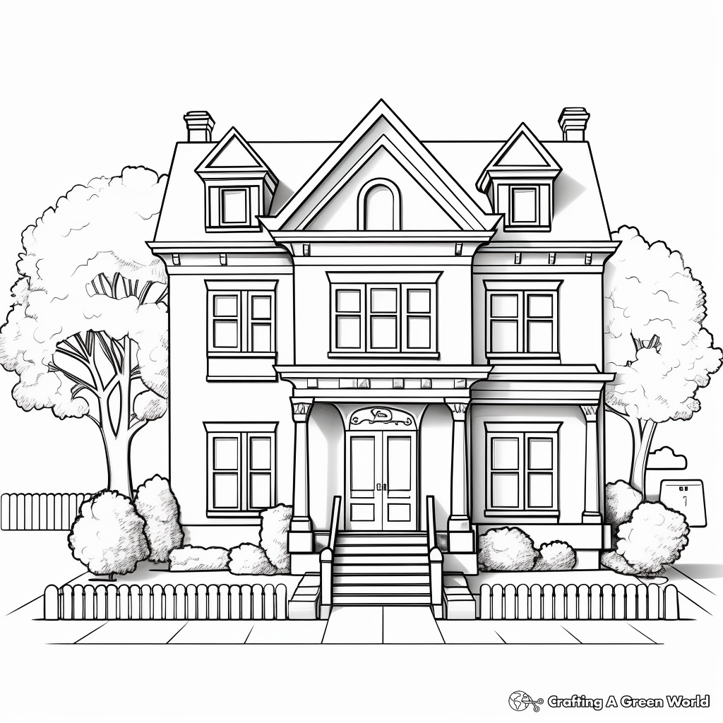 Detailed Mansion House Coloring Pages for Adults 3
