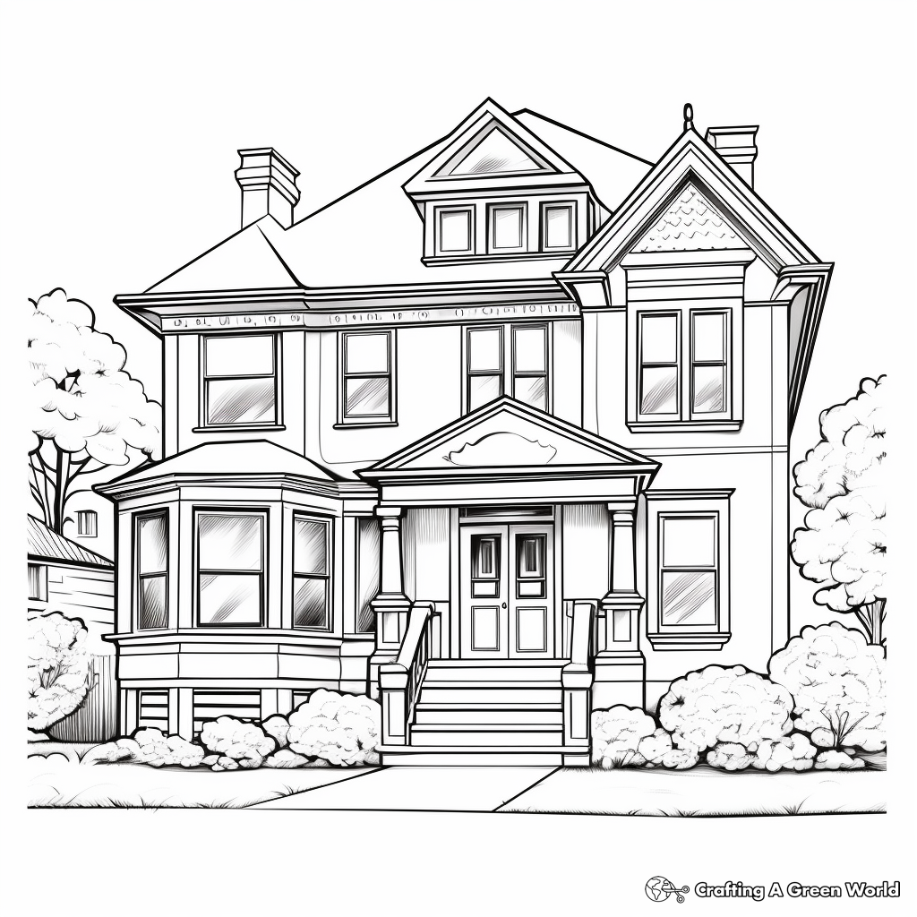 Detailed Mansion House Coloring Pages for Adults 4