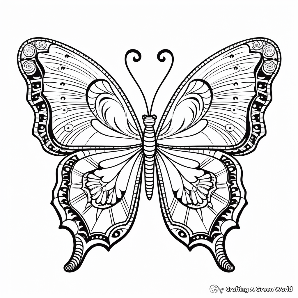 Detailed Morpho Butterfly Mandala Coloring Pages 2
