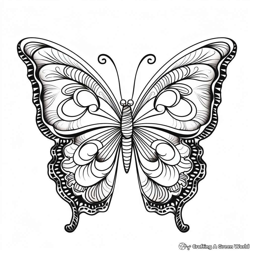 Detailed Morpho Butterfly Mandala Coloring Pages 3