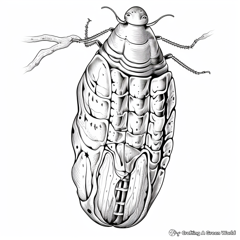 Detailed Moth Pupa Coloring Pages for Adults 1