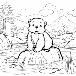 Detailed Nature Scene Beaver Coloring Pages 1