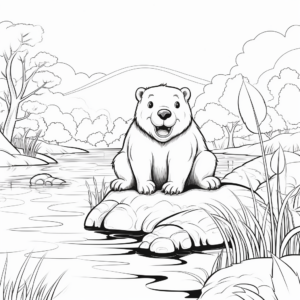 Detailed Nature Scene Beaver Coloring Pages 2
