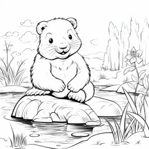 Detailed Nature Scene Beaver Coloring Pages 3