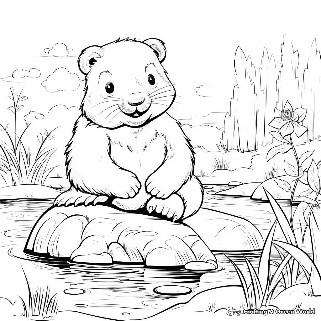 Detailed Nature Scene Beaver Coloring Pages 3