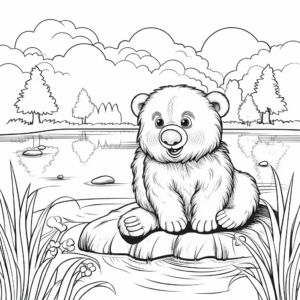 Detailed Nature Scene Beaver Coloring Pages 4