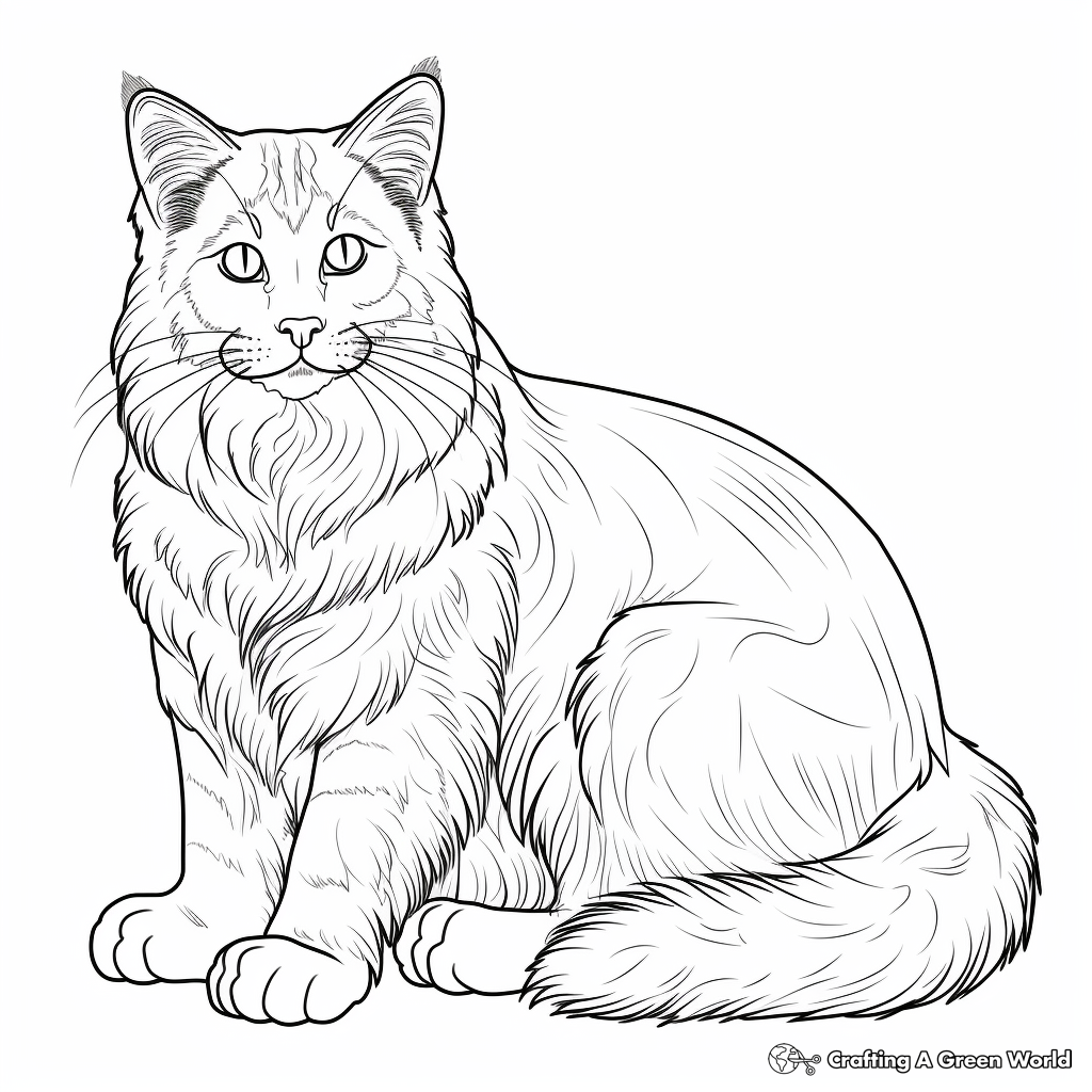 Detailed Norwegian Forest Cat Coloring Pages 1