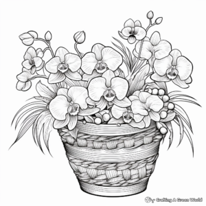 Detailed Orchids in a Basket Coloring Pages for Adults 1