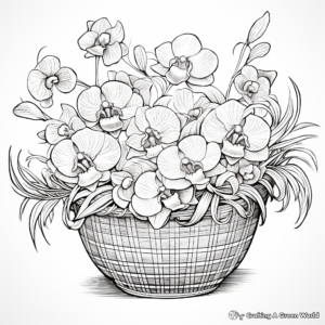 Detailed Orchids in a Basket Coloring Pages for Adults 2
