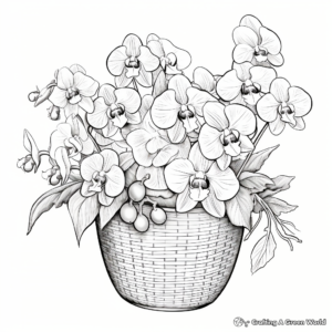 Detailed Orchids in a Basket Coloring Pages for Adults 4