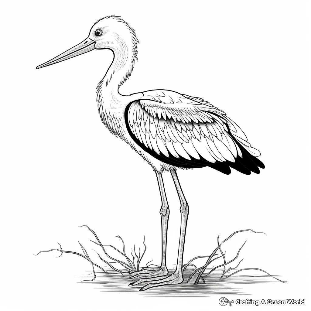 Detailed Oriental Stork Coloring Sheets 2