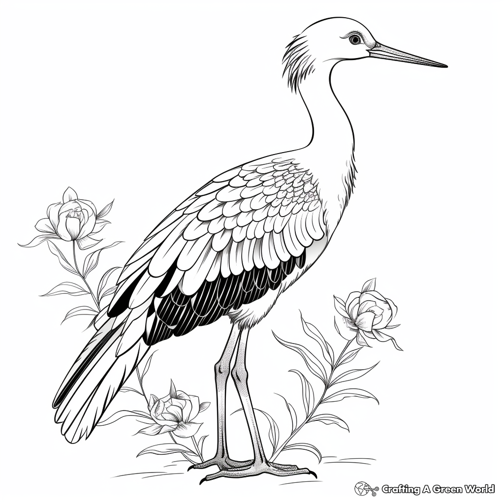Detailed Oriental Stork Coloring Sheets 3