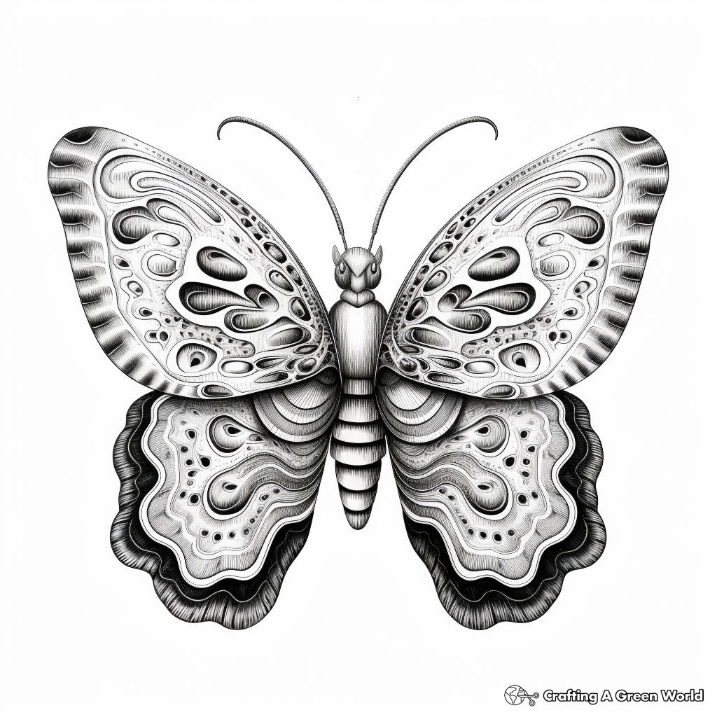 Detailed Owl Butterfly Coloring Pages for Adults 1