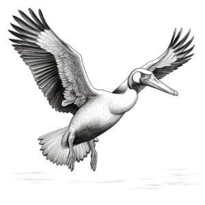Detailed Pelican Mid-Dive Coloring Pages for Adults 2