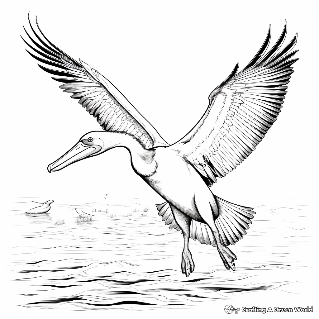 Detailed Pelican Mid-Dive Coloring Pages for Adults 3