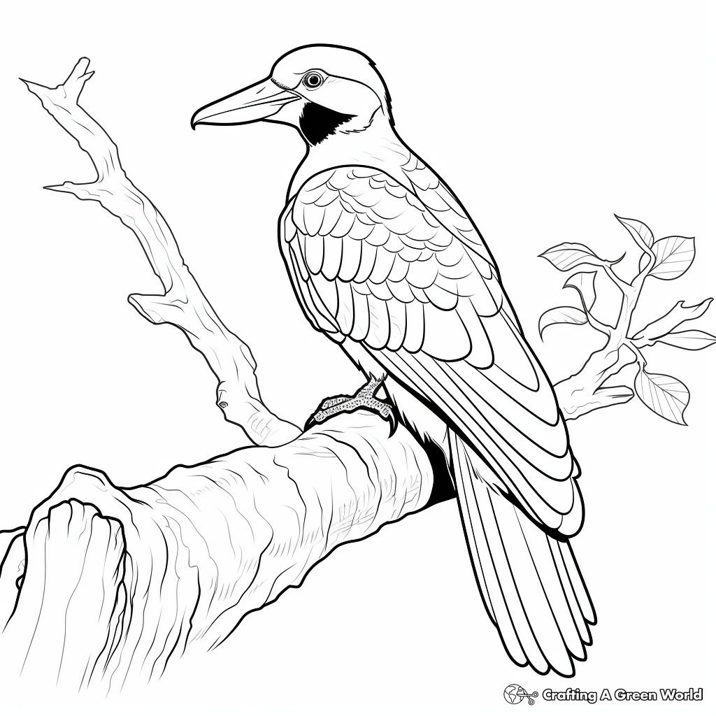 Detailed Pileated Woodpecker Coloring Pages 1