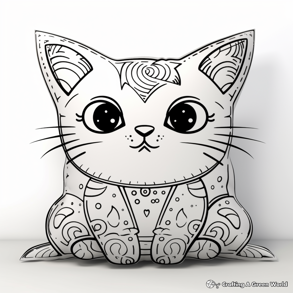 Detailed Pillow Cat Coloring Pages for Adults 3